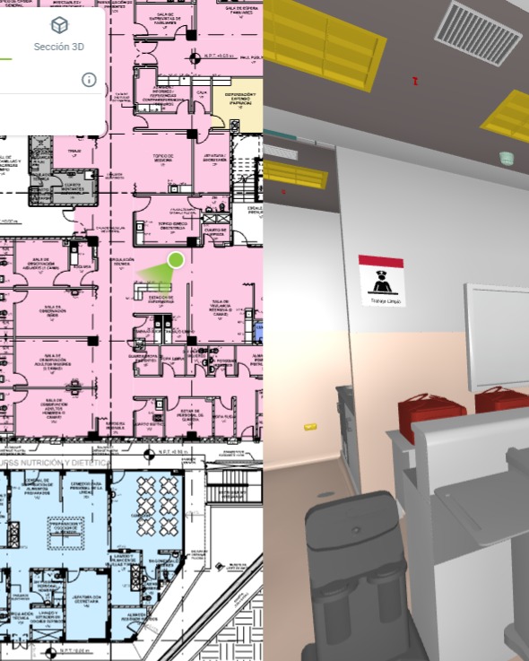 Renderizado exterior y emplazamiento de hospital